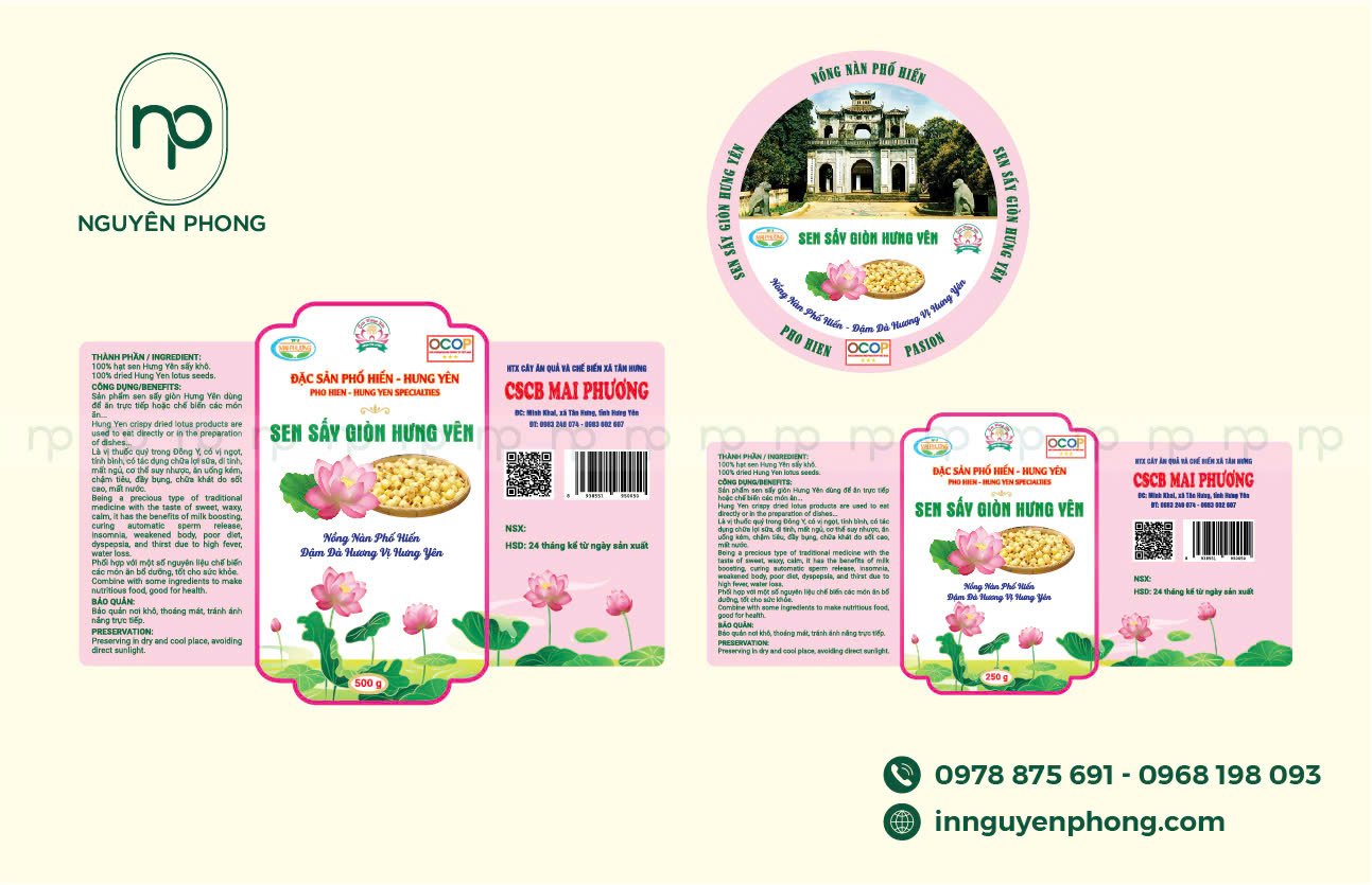 Mẫu tem nhãn hạt sen sấy giúp nhận diện thương hiệu 